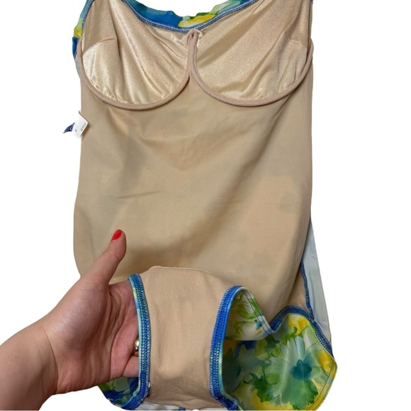 Vtg Floral Strapless One Piece Swim Suit Size 14 L Blue Green Christina 80s 90s - Picture 6 of 8